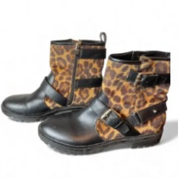 NINE WEST WOMEN'S ARRIA LEOPARD FAUX FUR MOTO BOOTS SIZE 10M - Picture 3 of 10